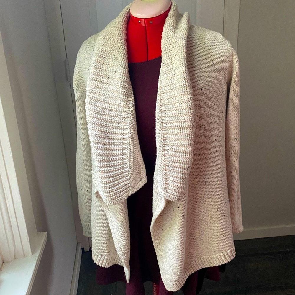Loft super cozy, textured, open-front knit sweater, size small, cream color
